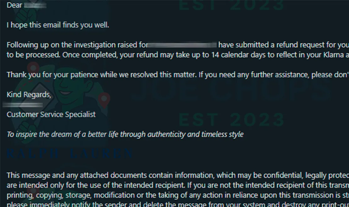 Ralph Lauren Order Success